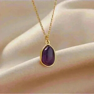 New Amethyst Gemstone Pendant in a Gold over Sterling Silver Necklace